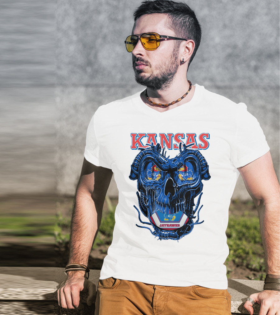 Kansas Jayhawks Dragonskull KU Football T-Shirt