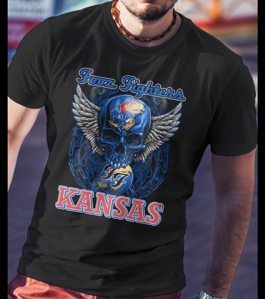 Foo Fighters KU Kansas Jayhawks Winged Skull T-Shirt