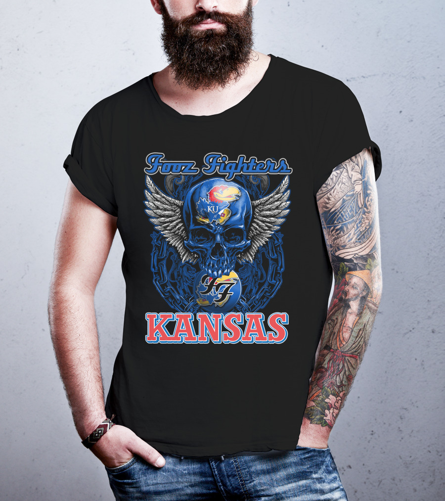 Foo Fighters KU Kansas Jayhawks Winged Skull T-Shirt
