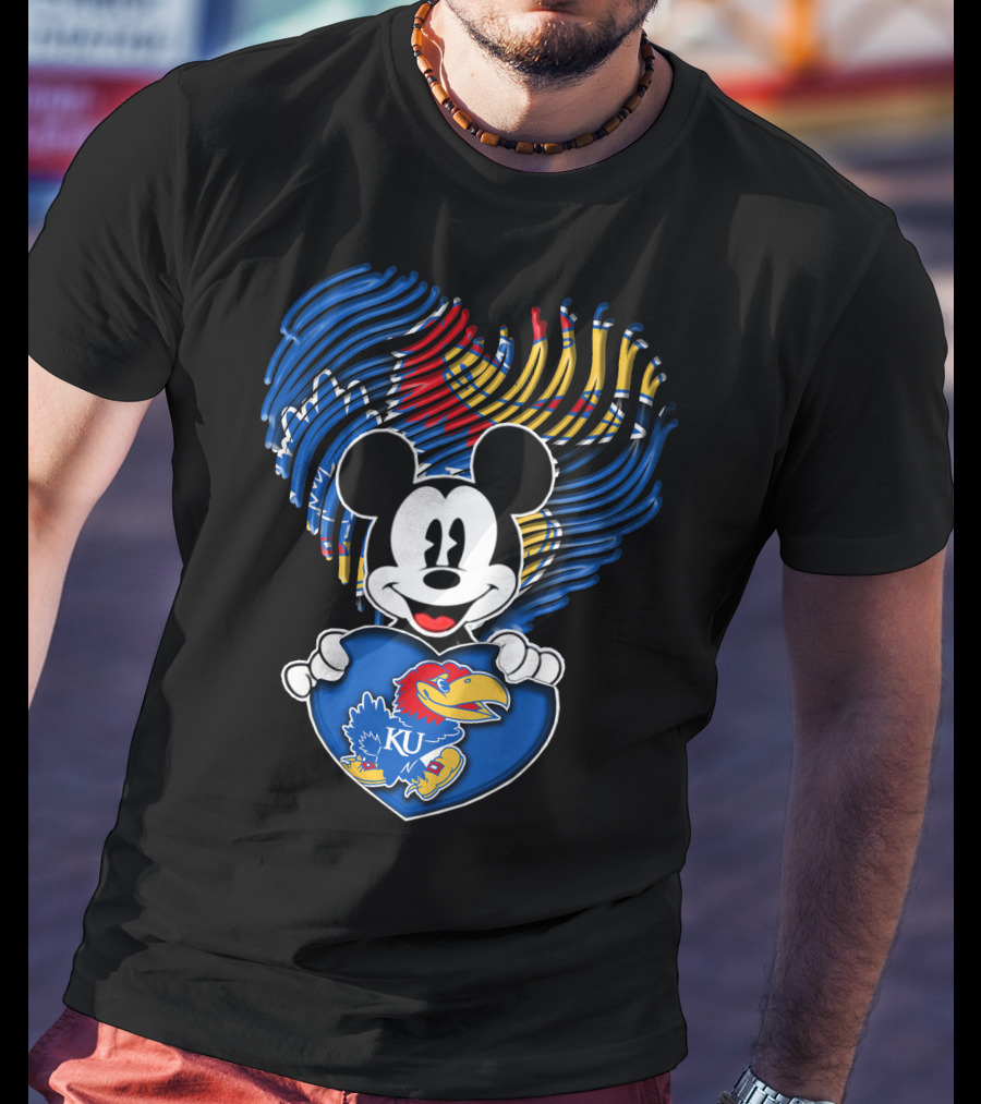Kansas Jayhawks KU Mickey Heart T-Shirt