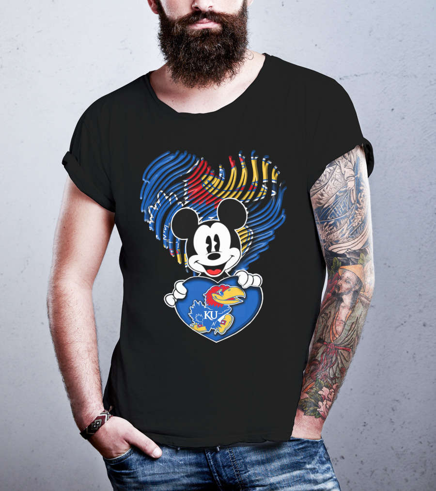 Kansas Jayhawks KU Mickey Heart T-Shirt