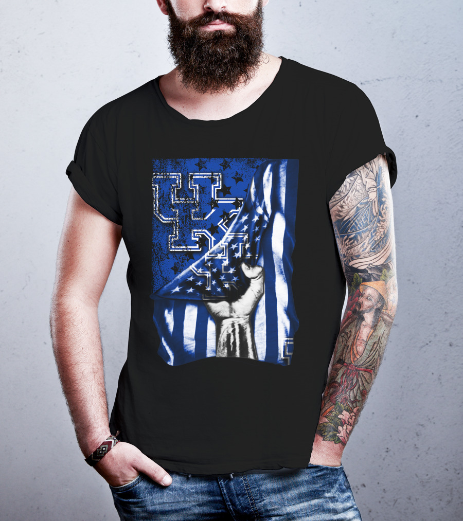UK Logo Blue Stars And Stripes Patriotic T-Shirt