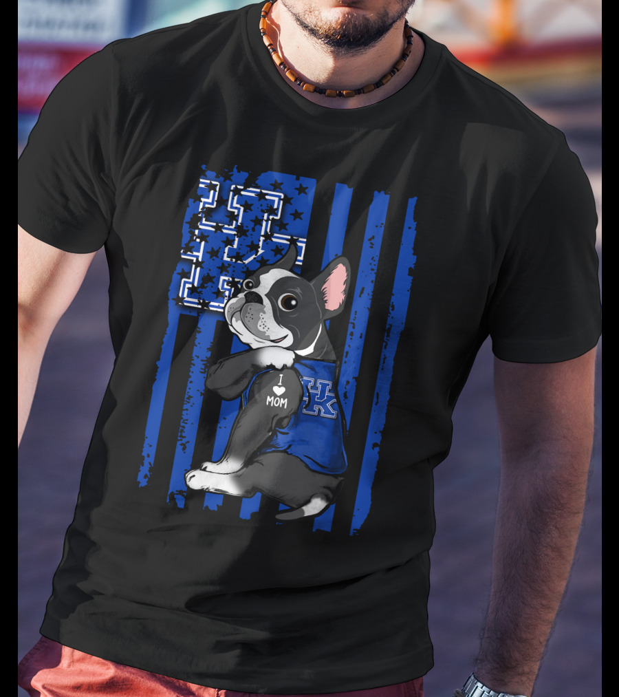 Boston Terrier I Love Mom Kentucky Wildcats Fan T-Shirt