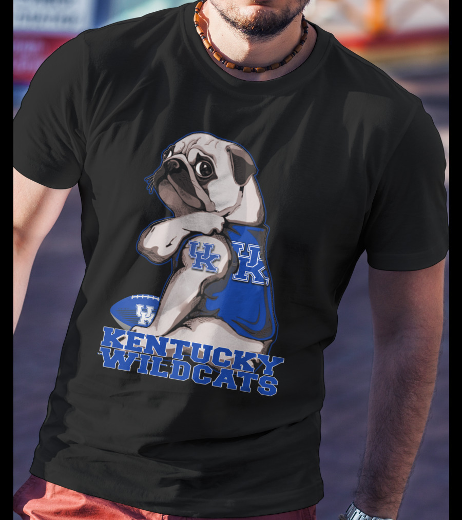 Kentucky Wildcats Pug With Football And UK T-Shirt
