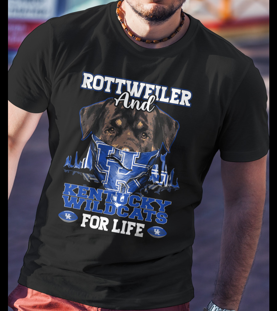 Rottweiler And Kentucky Wildcats For Life UK Logo Football T-Shirt