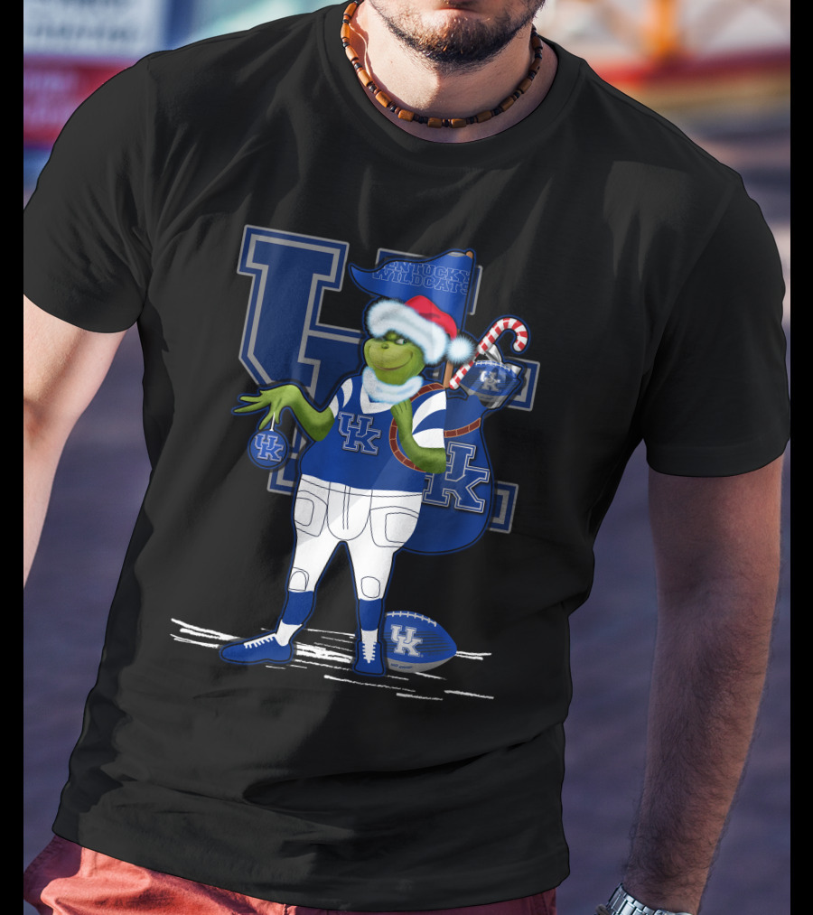 Kentucky Wildcats Grinch Christmas Santa Sports Fan T-Shirt