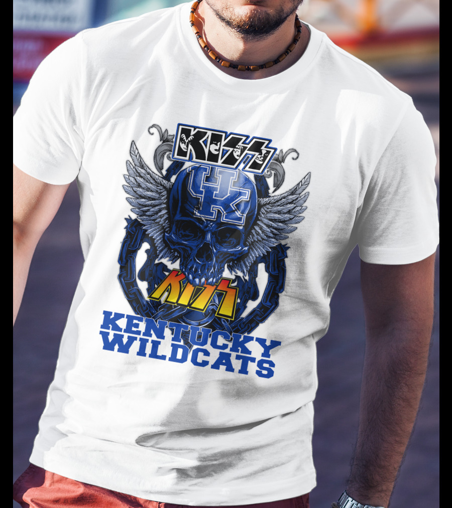 Kiss Kentucky Wildcats UK Skull Wings T-Shirt