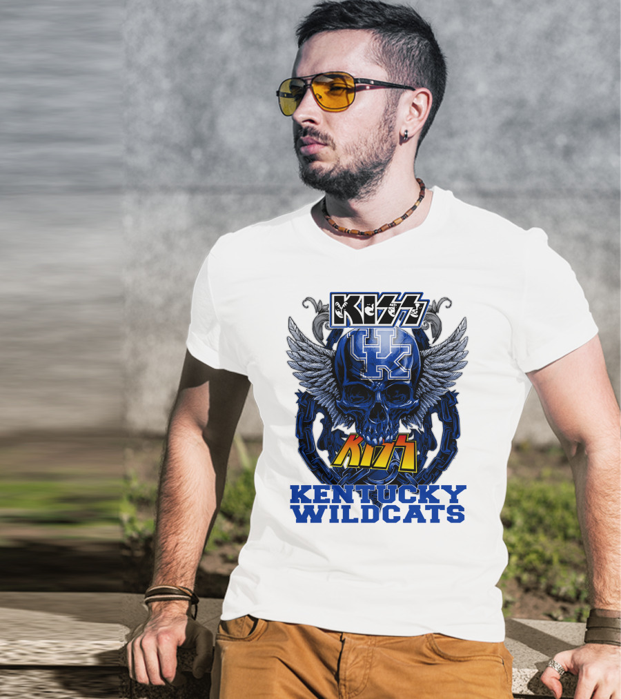 Kiss Kentucky Wildcats UK Skull Wings T-Shirt