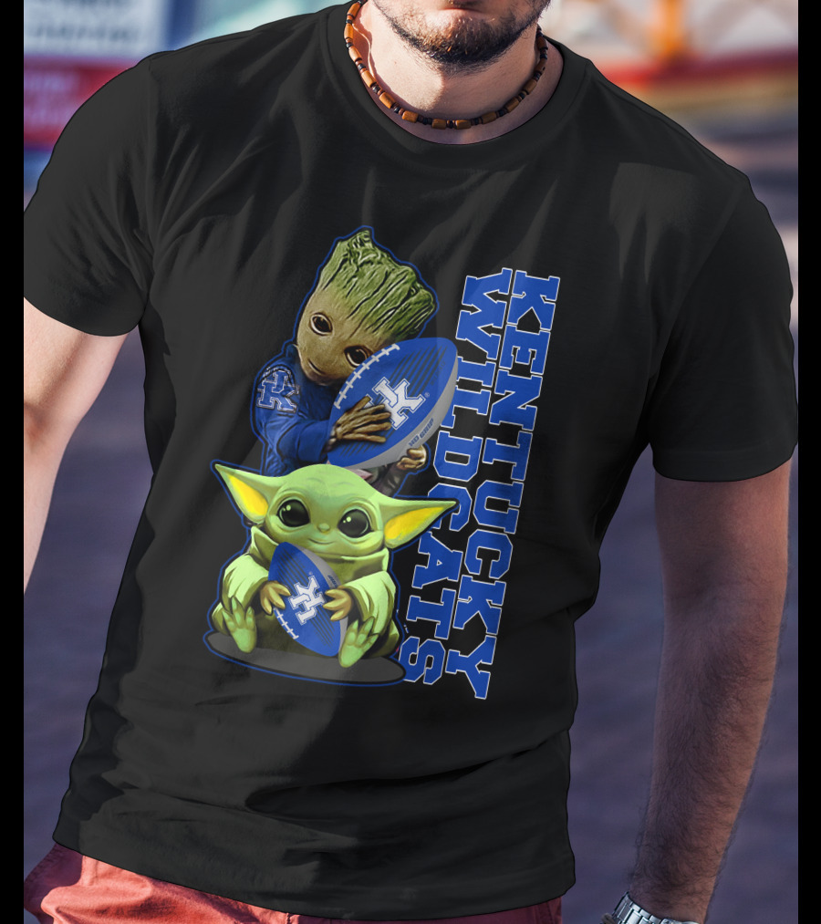 Baby Alien And Tree Character Holding Kentucky Wildcats Football T-Shirt