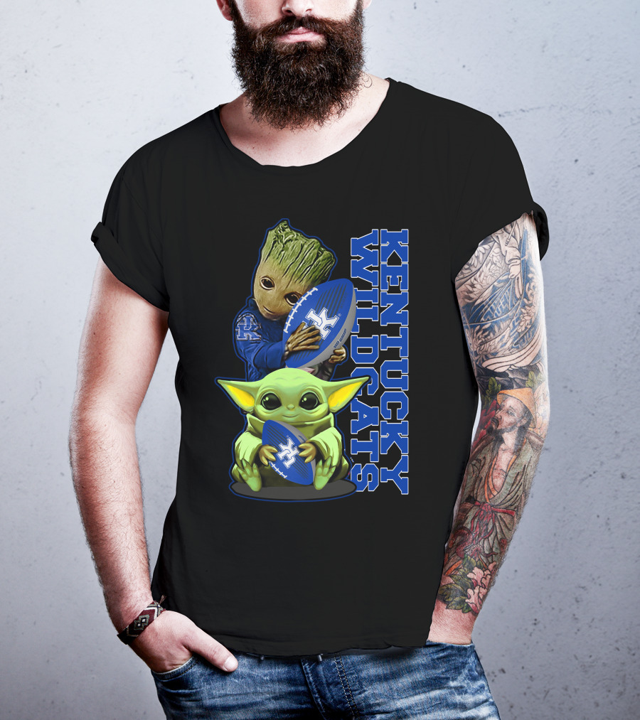 Baby Alien And Tree Character Holding Kentucky Wildcats Football T-Shirt