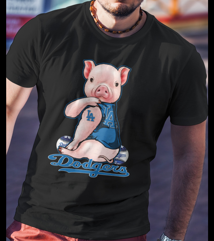 Los Angeles Dodgers Pig Baseball Character With LA T-Shirt