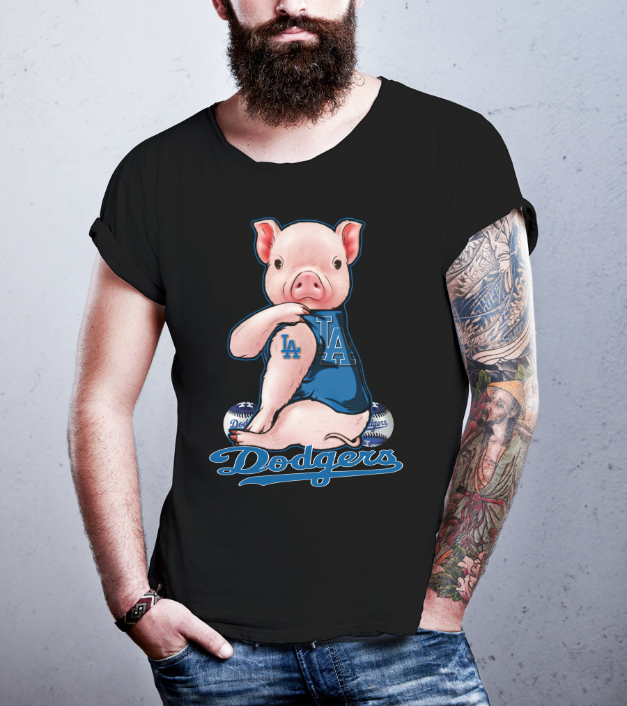 Los Angeles Dodgers Pig Baseball Character With LA T-Shirt