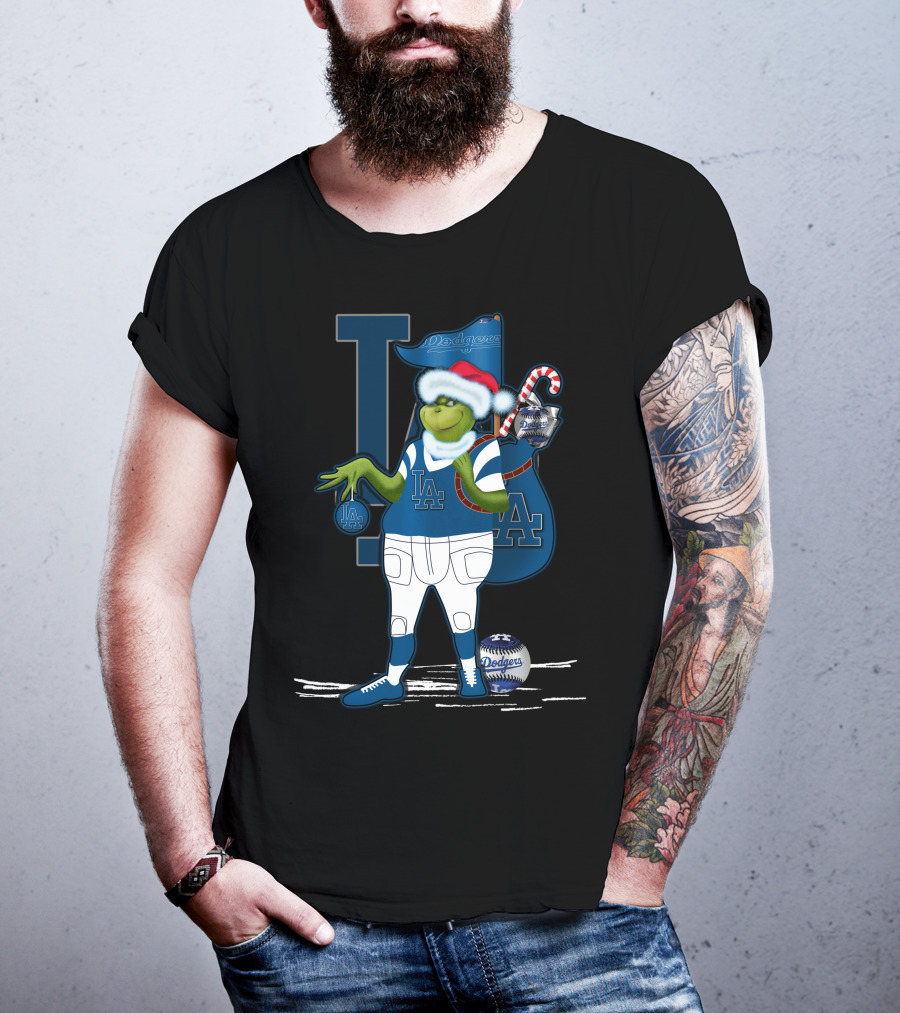 Grinchxmas Los Angeles Dodgers Santa Sack Baseball Holiday Edition T-Shirt