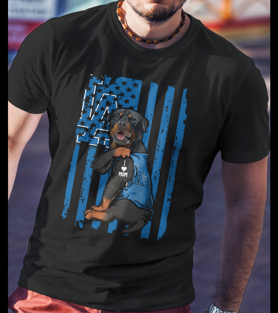 Rottweiler I Love Mom LA Dodgers Blue T-Shirt