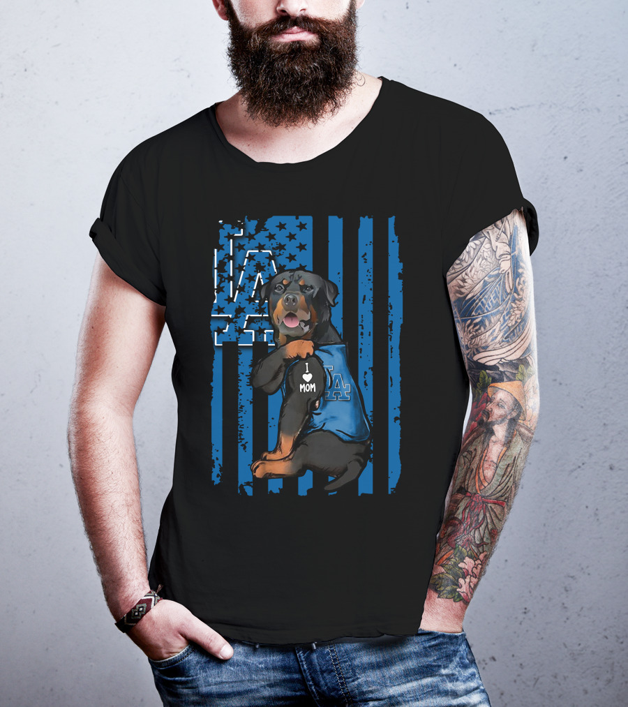 Rottweiler I Love Mom LA Dodgers Blue T-Shirt