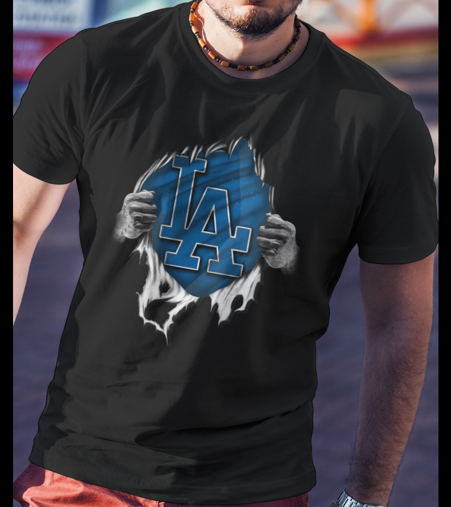 Torn LA Dodgers Logo With Hands T-Shirt