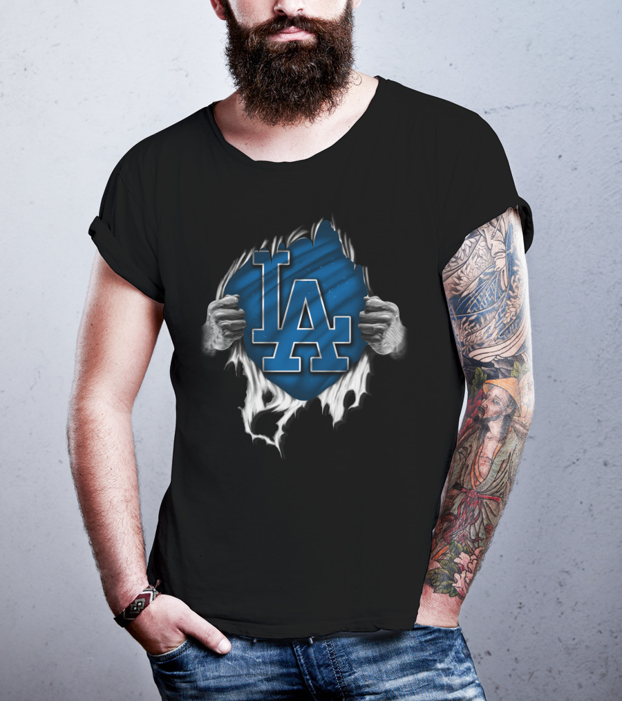 Torn LA Dodgers Logo With Hands T-Shirt
