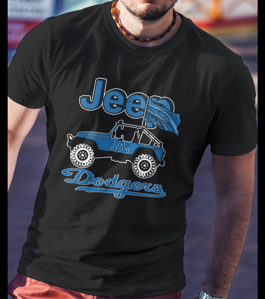 Jeep LA Dodgers Off-Road Vehicle With Flag T-Shirt