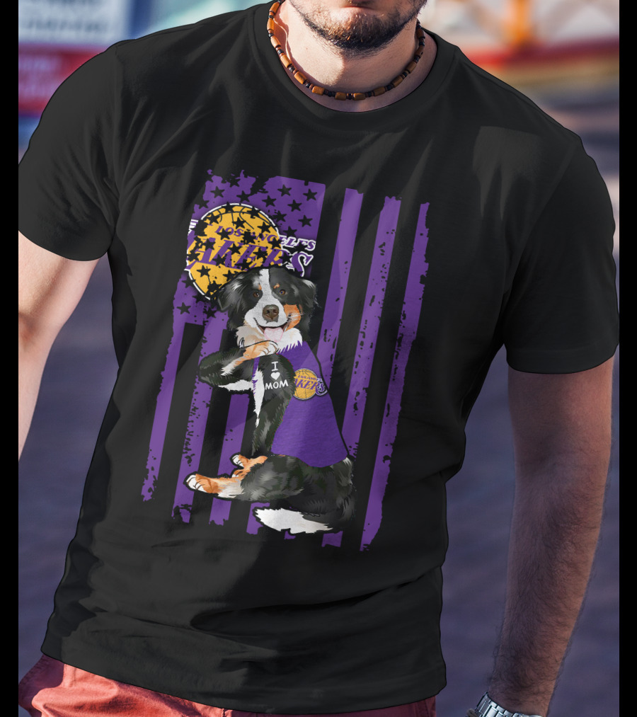 Border Collie I Love Mom Los Angeles Lakers T-Shirt