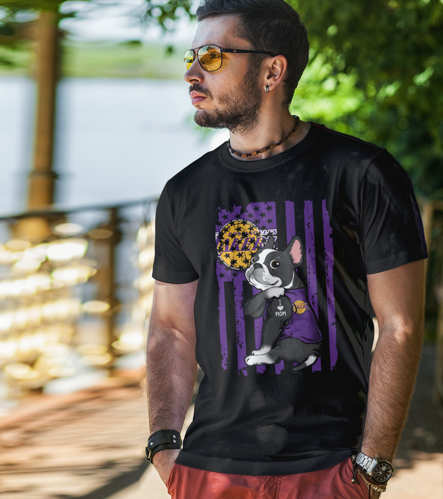 Boston Terrier I Love Mom Los Angeles Lakers Basketball T-Shirt