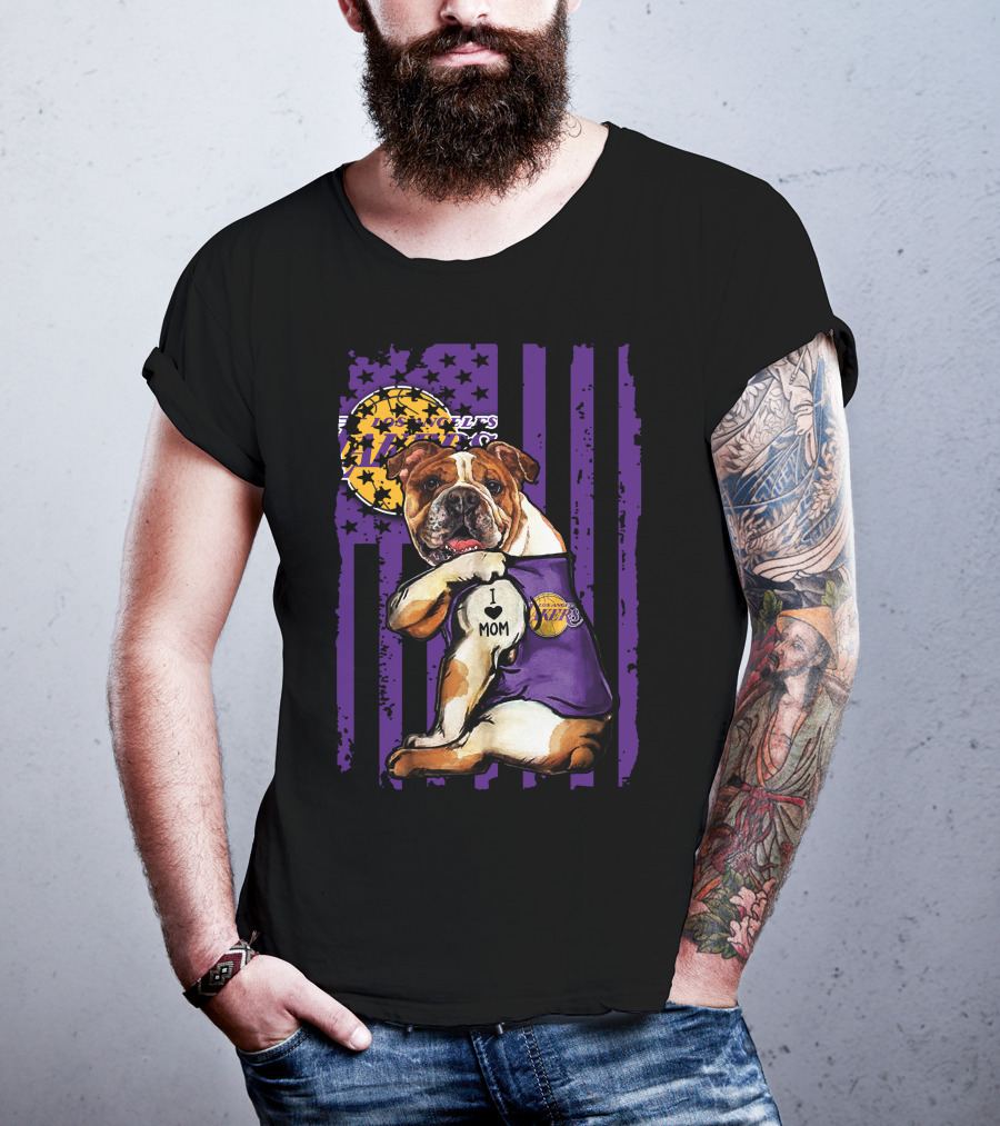 Bulldog I Love Mom Los Angeles Lakers T-Shirt
