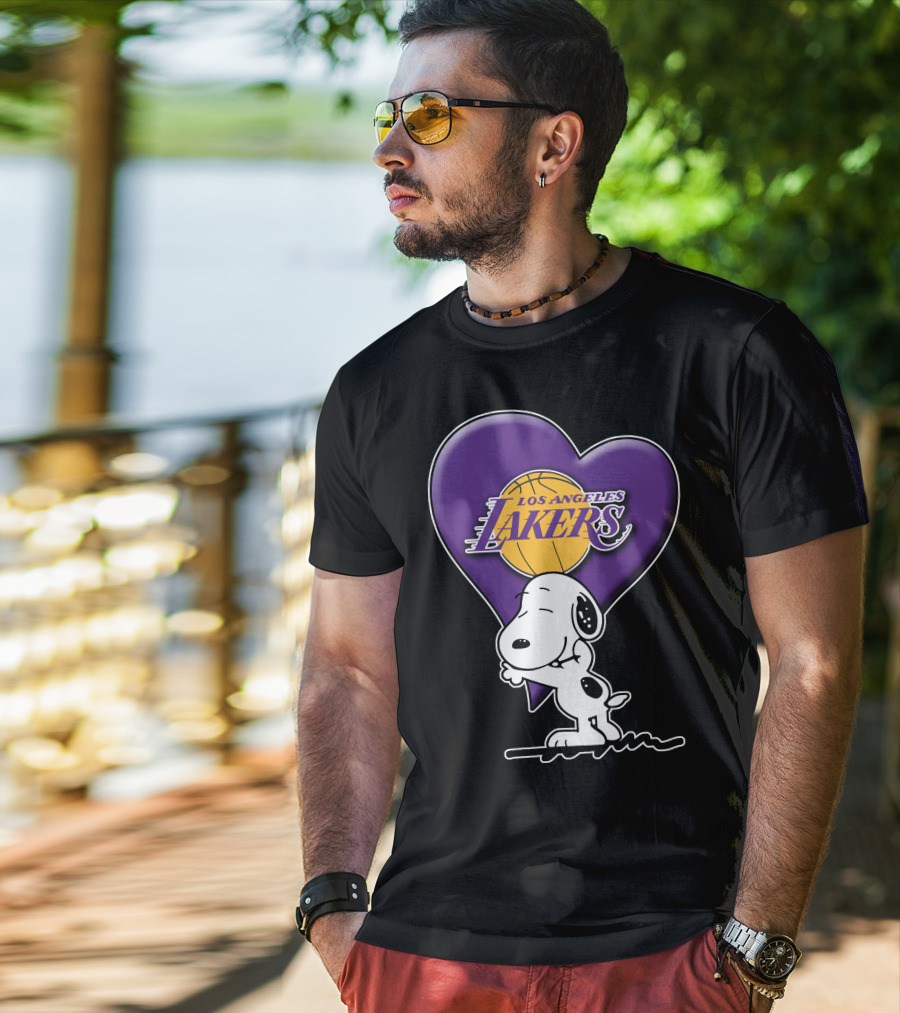 Snoopy Heart Los Angeles Lakers Basketball T-Shirt