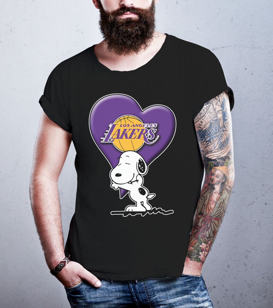 Snoopy Heart Los Angeles Lakers Basketball T-Shirt