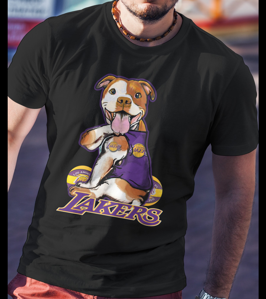 Pittbull Los Angeles Lakers Basketball Dog Fan T-Shirt