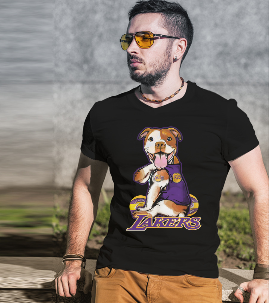 Pittbull Los Angeles Lakers Basketball Dog Fan T-Shirt