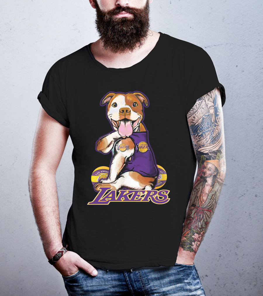 Pittbull Los Angeles Lakers Basketball Dog Fan T-Shirt