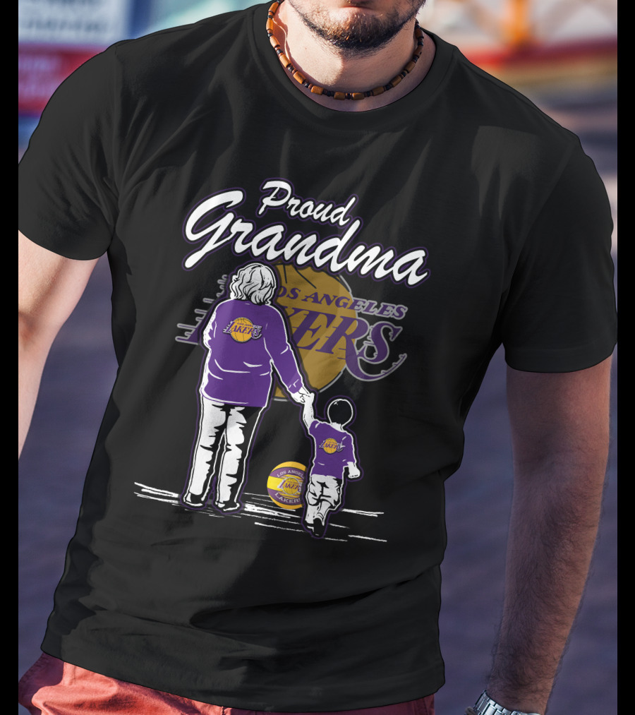 Proud Grandma Los Angeles Lakers Family Duo With Basketball And Team T-Shirt