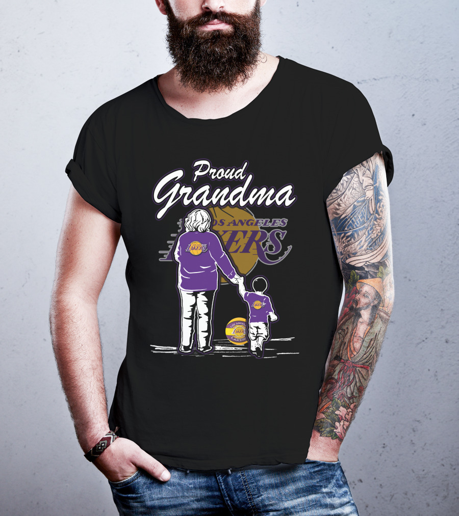 Proud Grandma Los Angeles Lakers Family Duo With Basketball And Team T-Shirt
