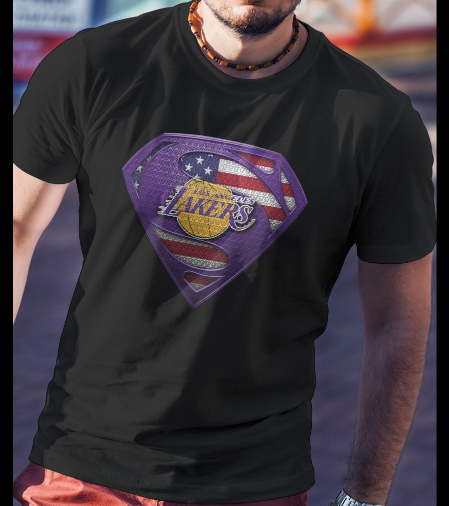 Superman Shield Los Angeles Lakers American Flag T-Shirt