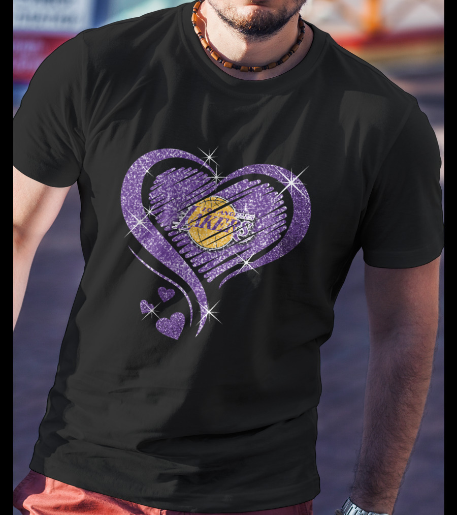 Heart Diamond Los Angeles Lakers Purple Sparkle T-Shirt