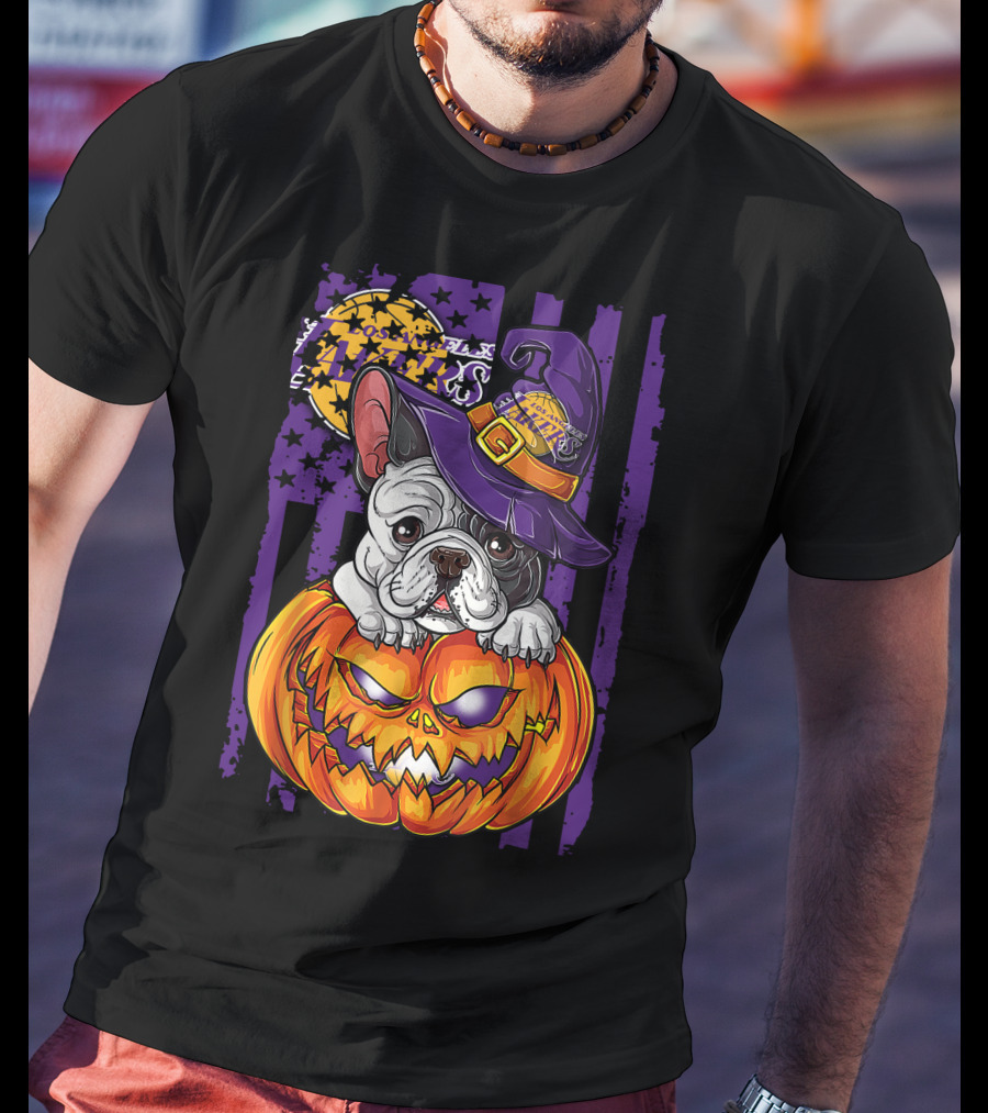 Hlw Bulldog Los Angeles Lakers Halloween Pumpkin Wizard Hat T-Shirt