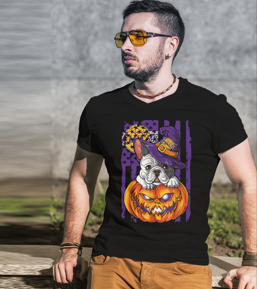 Hlw Bulldog Los Angeles Lakers Halloween Pumpkin Wizard Hat T-Shirt