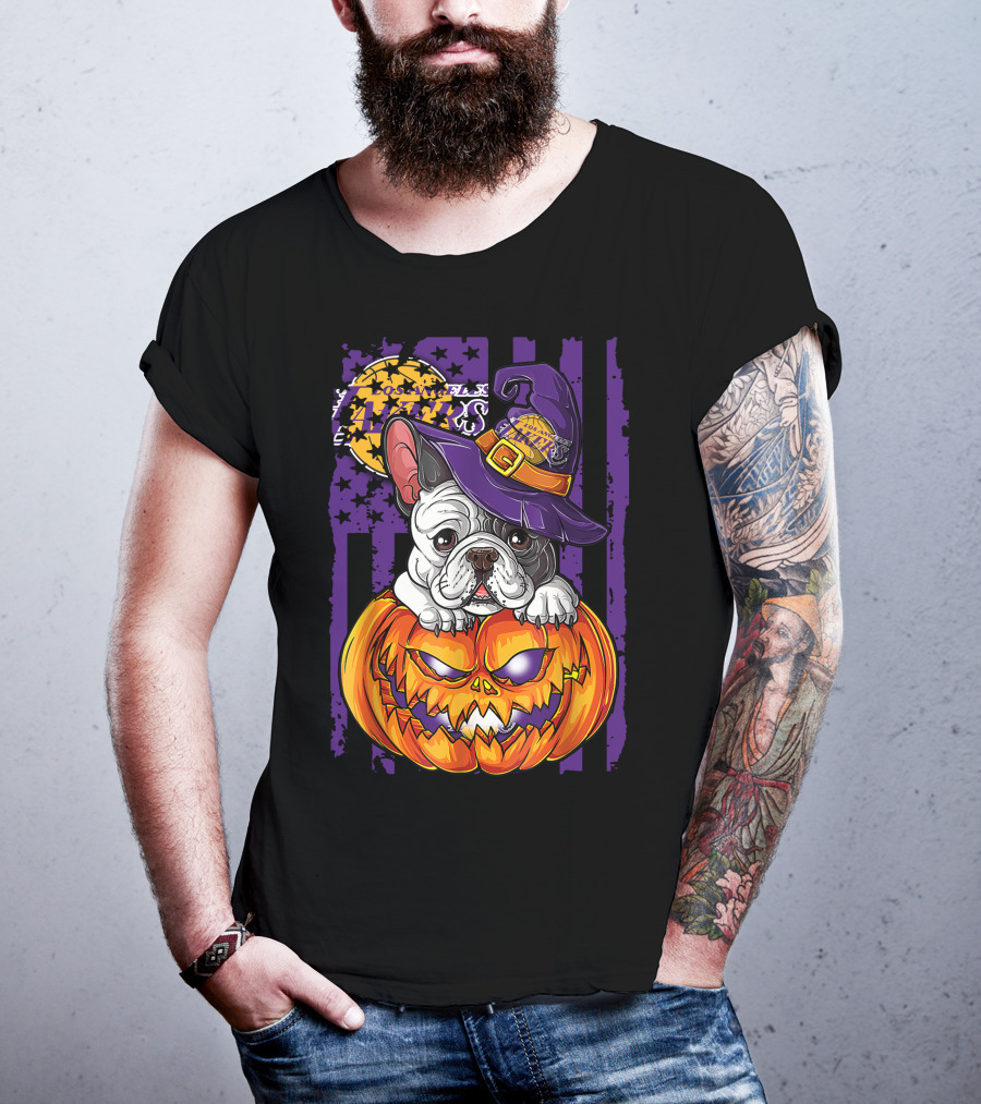 Hlw Bulldog Los Angeles Lakers Halloween Pumpkin Wizard Hat T-Shirt