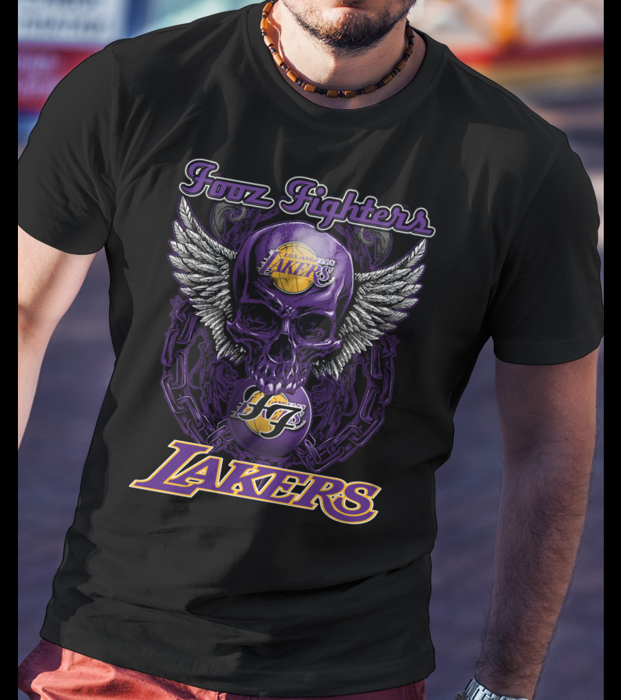 Foo Fighters Los Angeles Lakers Skull Wings T-Shirt