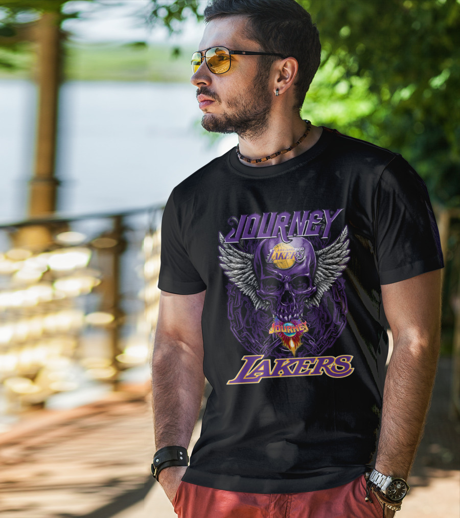 Journey Los Angeles Lakers Skull Wings Flame T-Shirt
