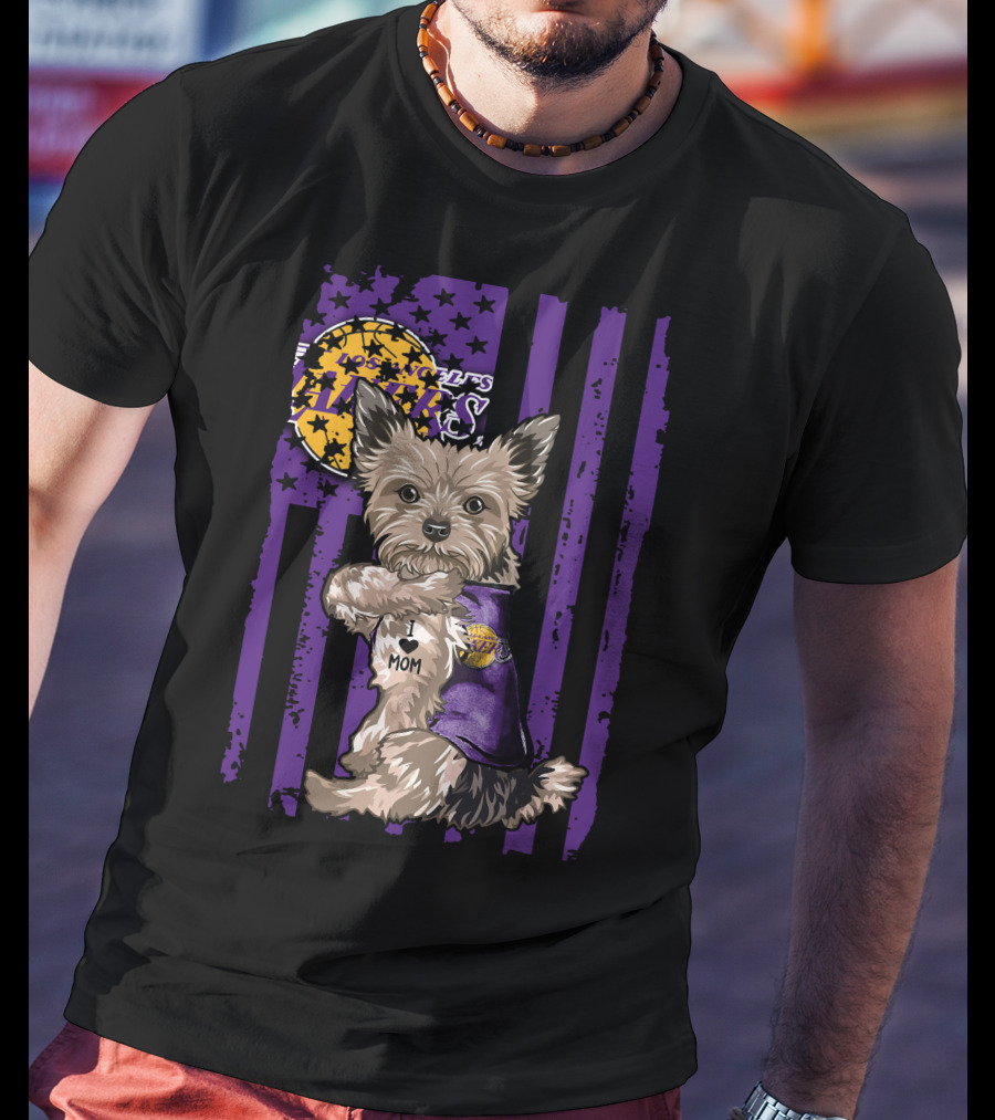 Yorkshire Terrier Los Angeles Lakers I Love Mom T-Shirt