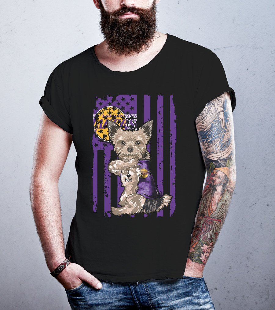 Yorkshire Terrier Los Angeles Lakers I Love Mom T-Shirt