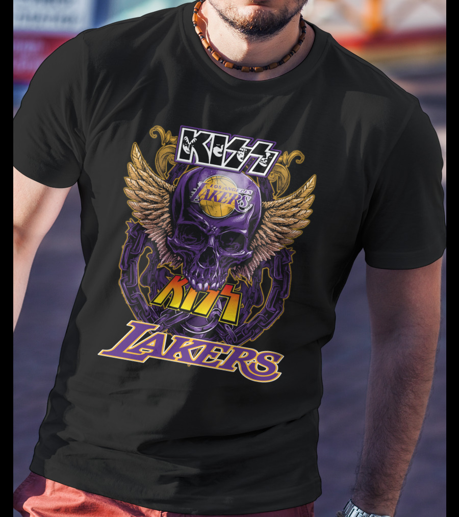 Kiss Los Angeles Lakers Skull Wings T-Shirt