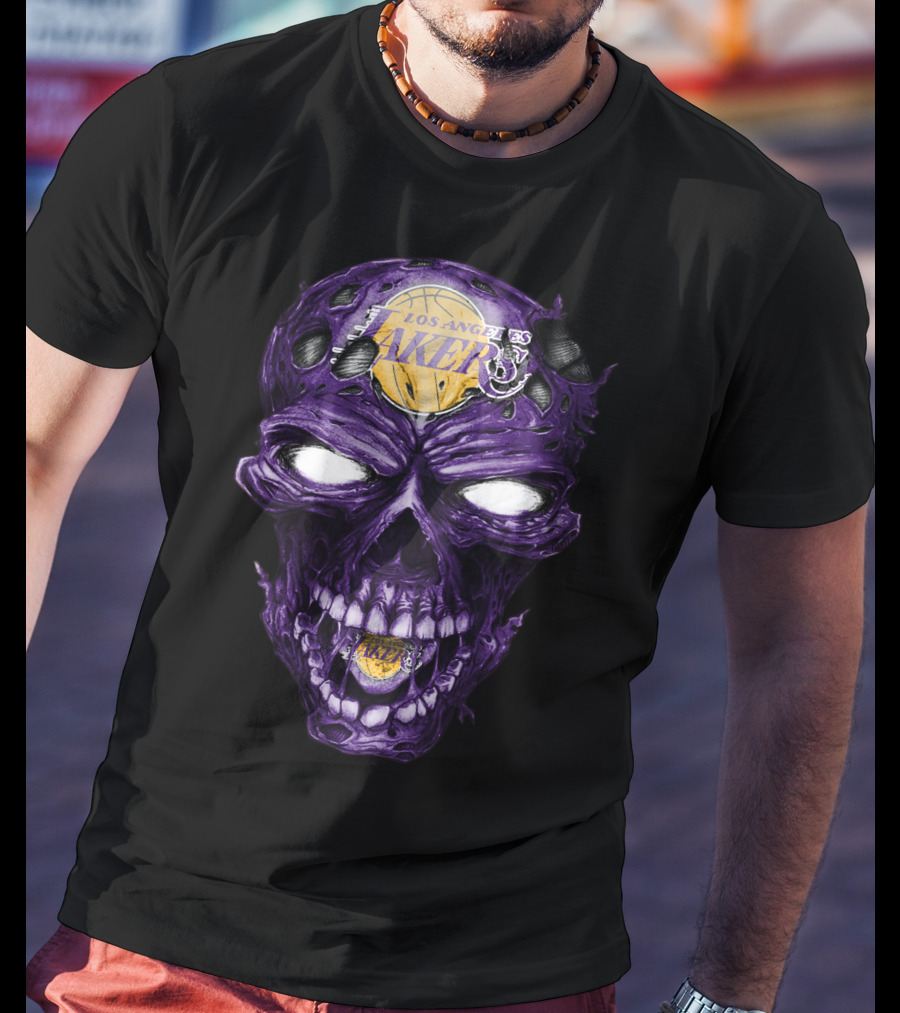 Skull Los Angeles Lakers Purple Basketball T-Shirt
