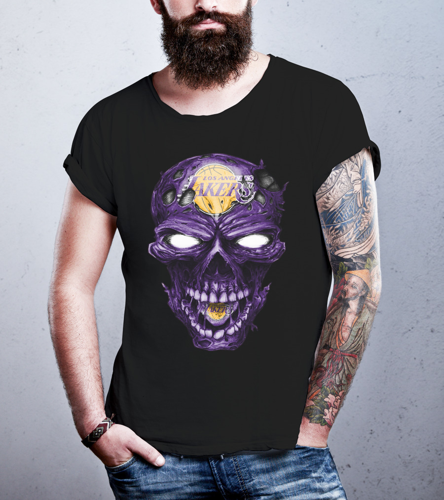Skull Los Angeles Lakers Purple Basketball T-Shirt