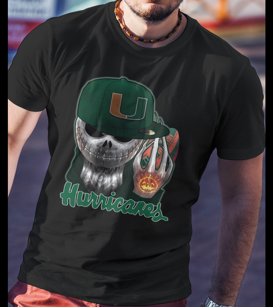 Jackskull Hurricanes Miami Football Icon With Pumpkin And Cap T-Shirt