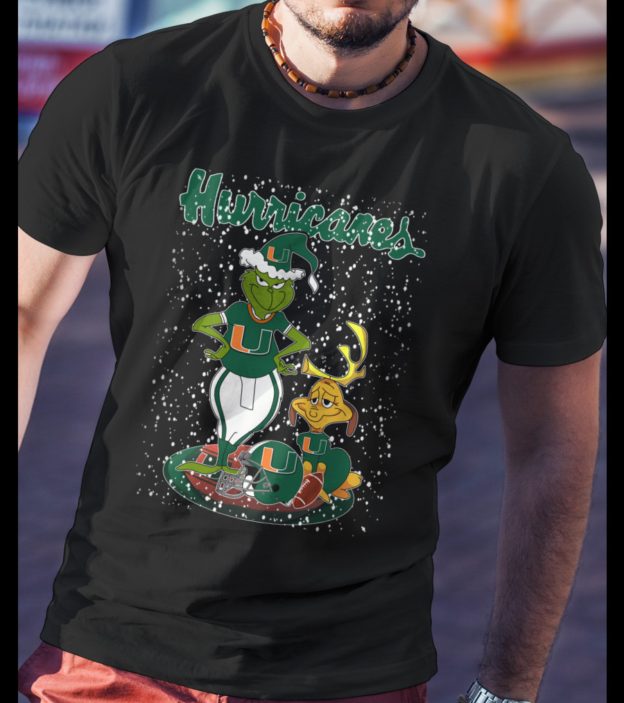 Grinchxmas Miami Hurricanes Snowy Christmas Scene With University T-Shirt