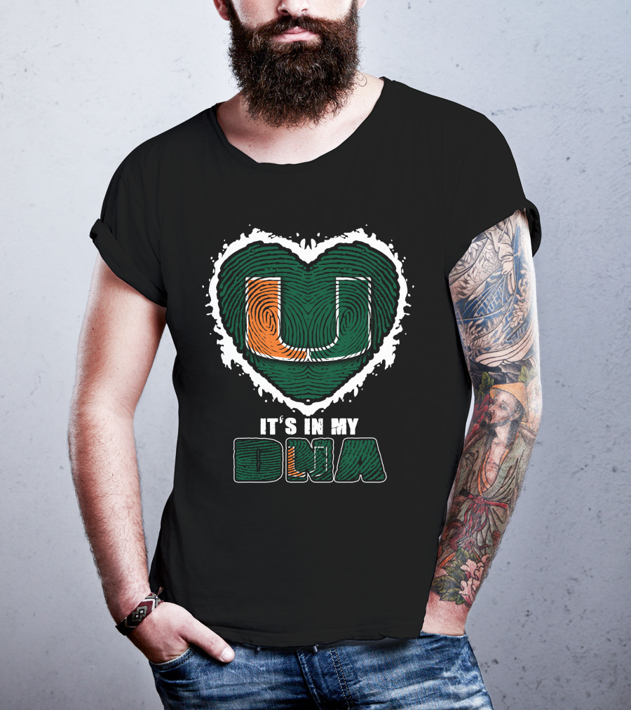 It's In My DNA Miami Hurricanes U Logo Fingerprint Heart T-Shirt