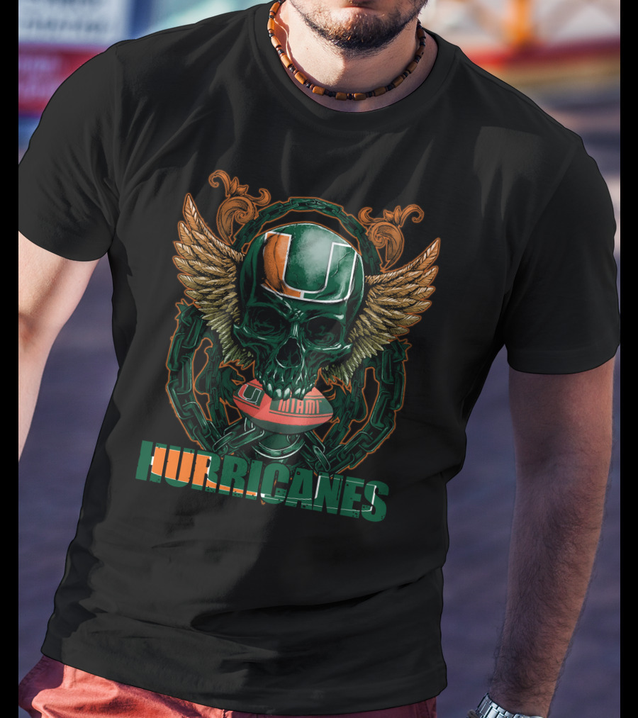 Hurricanes Skullfb Miami Football Helmet Wings T-Shirt