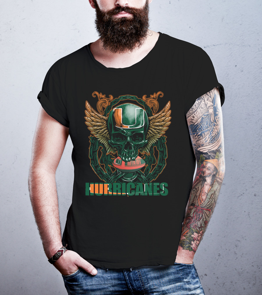 Hurricanes Skullfb Miami Football Helmet Wings T-Shirt