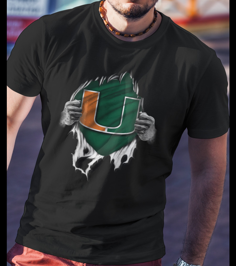 Miami Hurricanes U Logo Torn Reveal T-Shirt